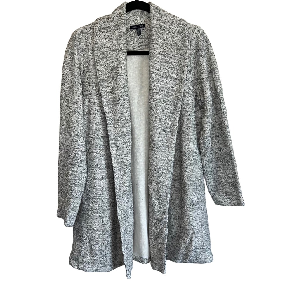 Eileen Fisher Shawl‎ Collar Open Front Cardigan Cotton Textured Jacket Sz Medium